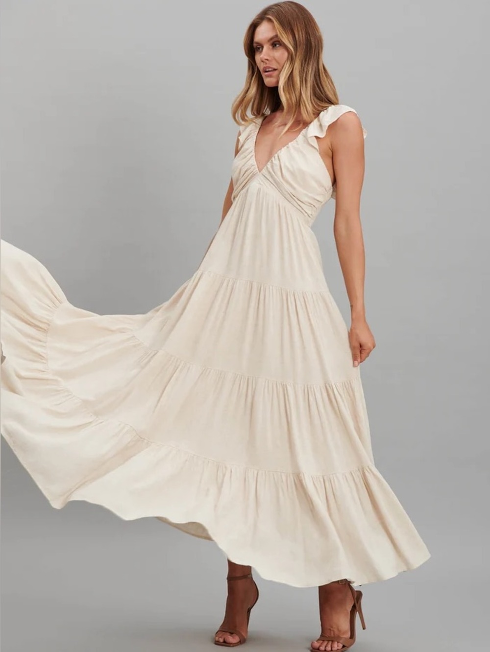 NWOT Mabel Cream Maxi Tiered Sundress